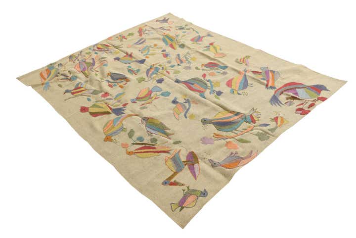 5' 2 x 6' 1 Hand Woven Kilim Suzani Wool Square Rug