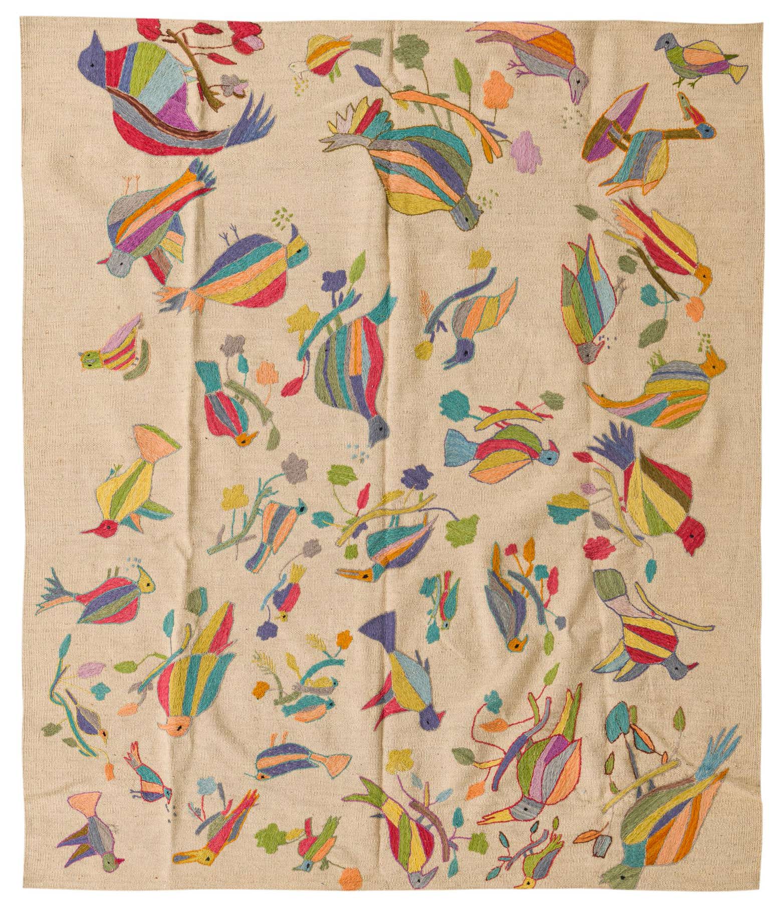 5' 2 x 6' 1 Hand Woven Kilim Suzani Wool Square Rug