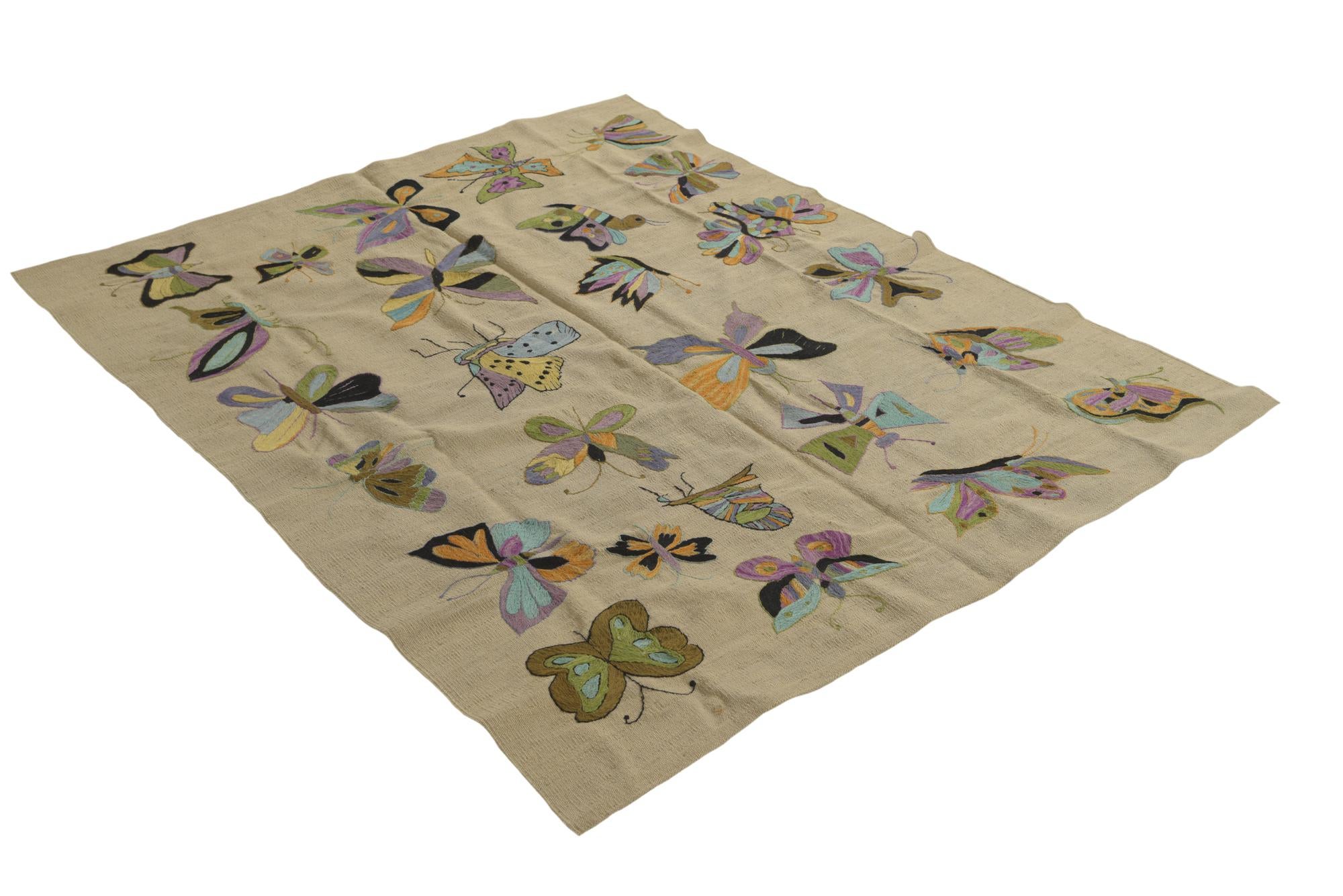 5' 1 x 6' 2 Hand Woven Kilim Suzani Wool Square Rug