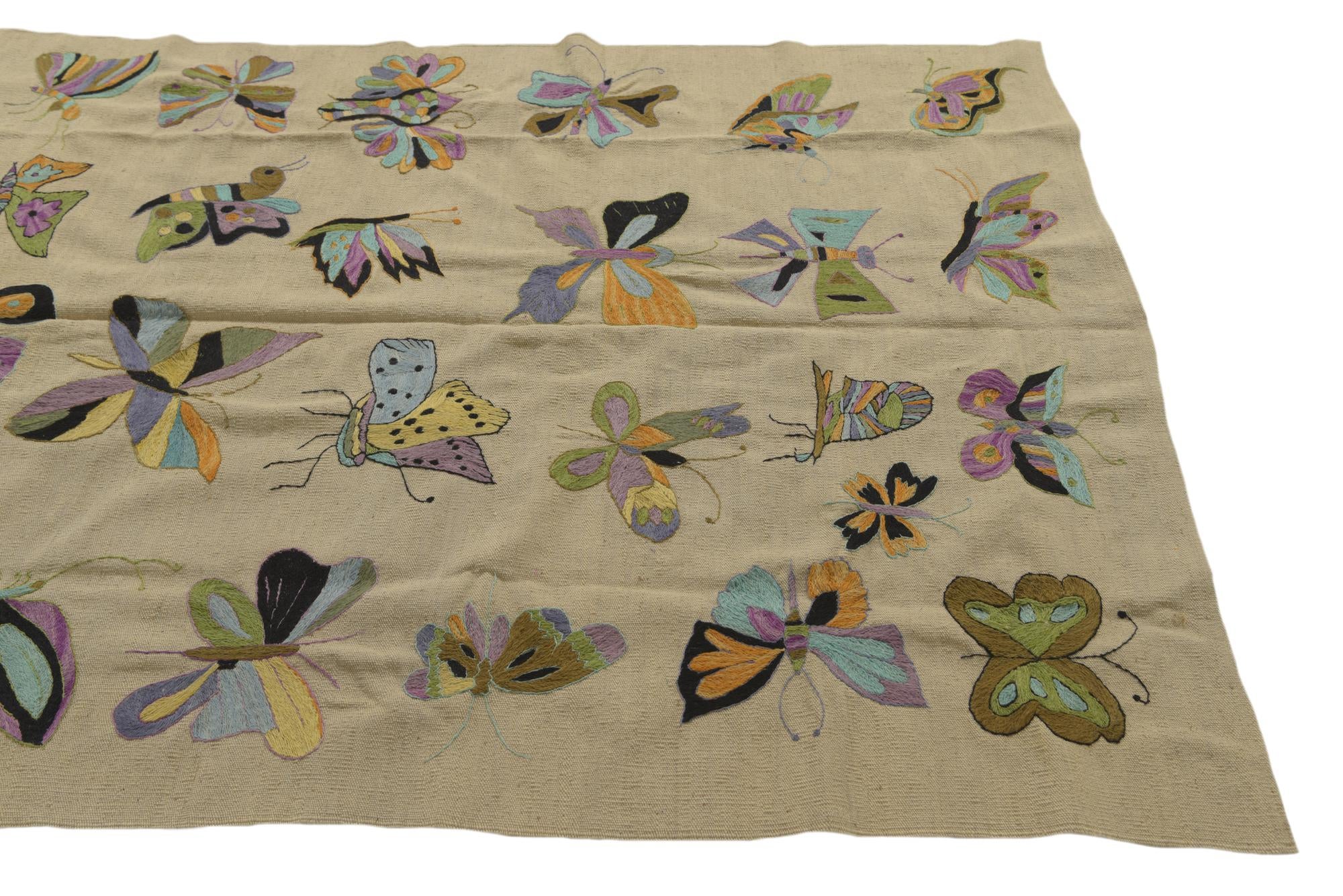 5' 1 x 6' 2 Hand Woven Kilim Suzani Wool Square Rug