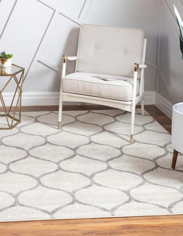 Ivory Lattice Frieze Square Rug