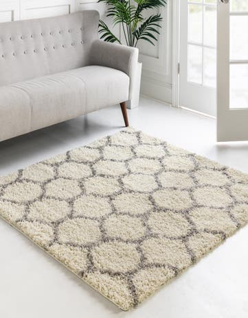 Ivory Lattice Shag Square Rug