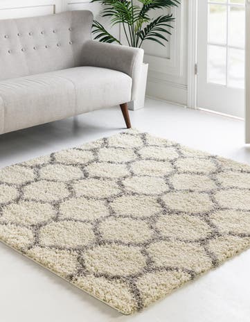Ivory Lattice Shag Square Rug