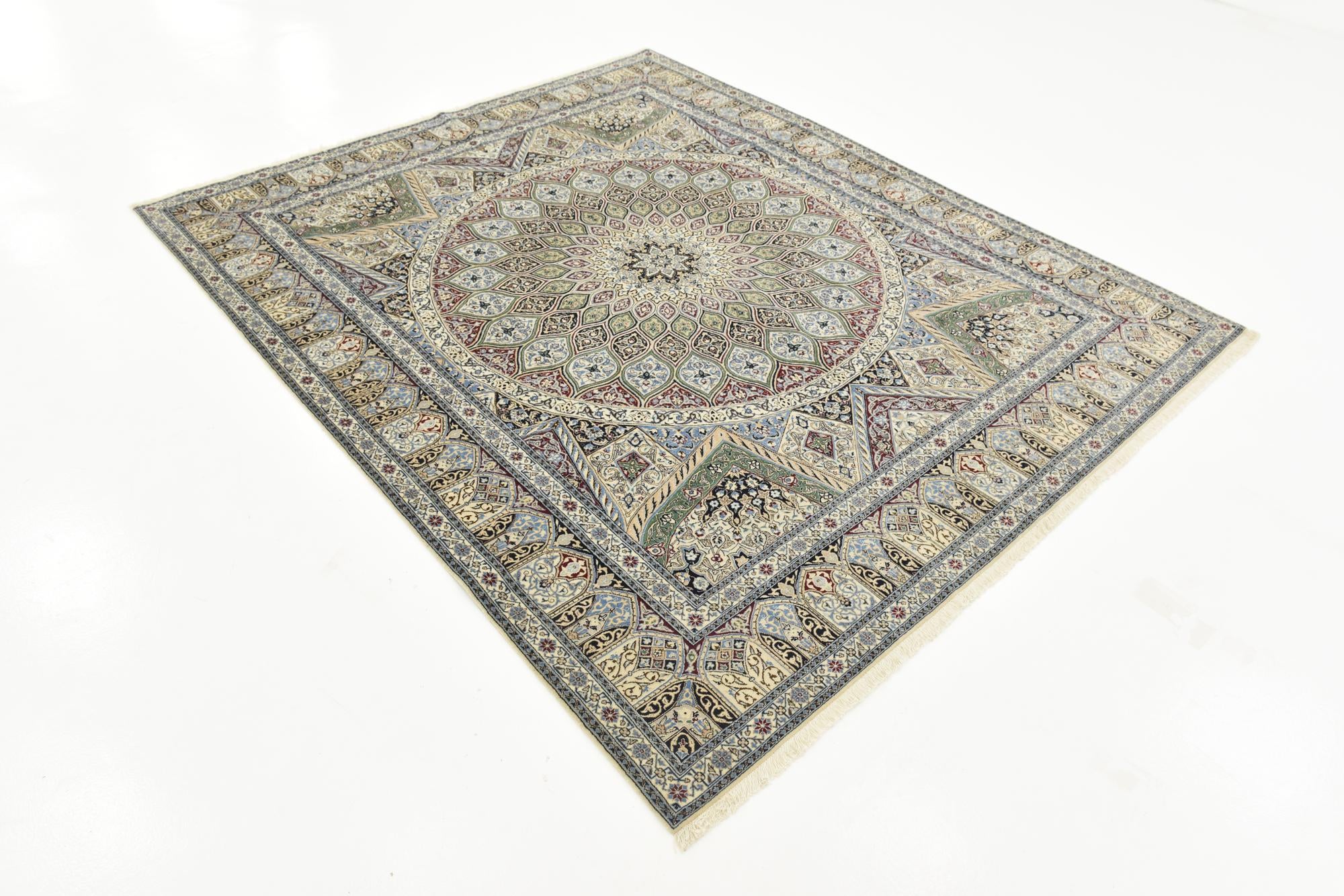 6' 7 x 8' Hand Knotted Nain Persian Square Rug