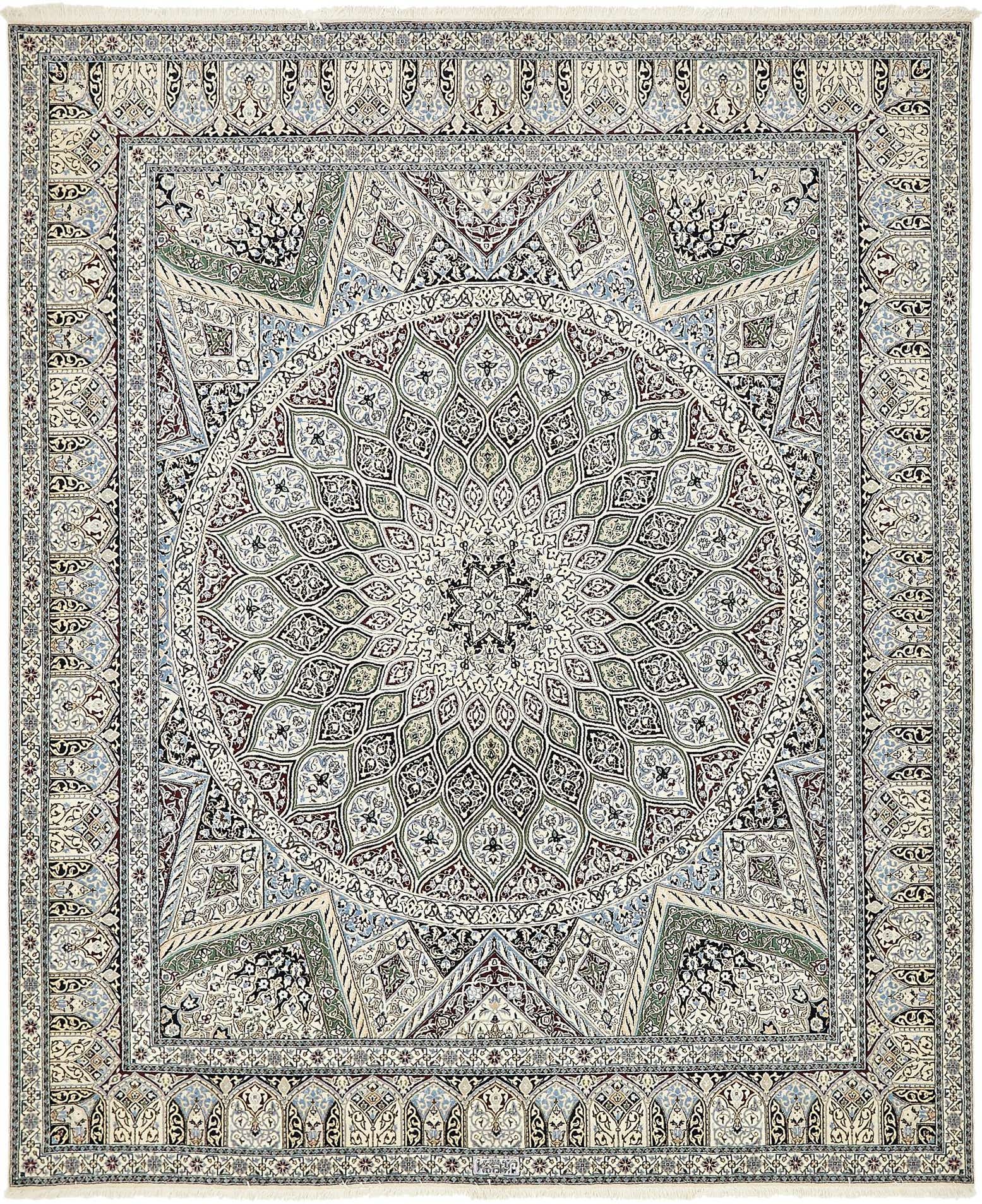 6' 7 x 8' Hand Knotted Nain Persian Square Rug