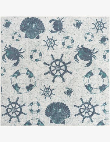 Ivory Easy-Clean Coastal Indoor / Outdoor Square Rug