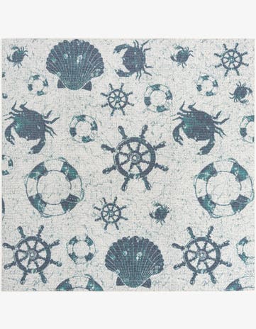 Ivory Easy-Clean Coastal Indoor / Outdoor Square Rug