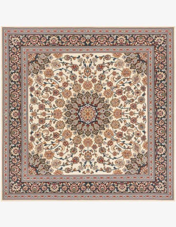 Ivory Easy-Clean Traditional Indoor / Outdoor Square Rug