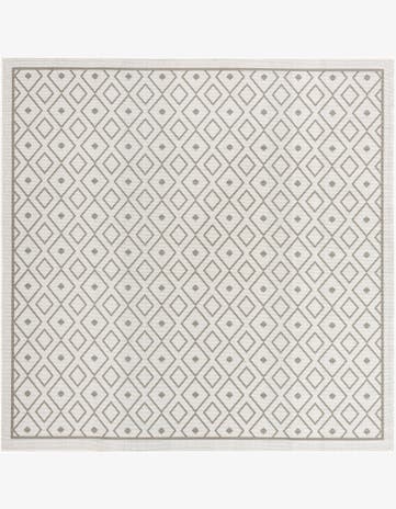 Ivory Easy-Clean Trellis Indoor / Outdoor Square Rug