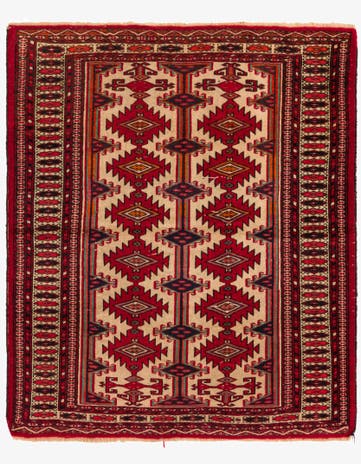 3' 9 x 4' 6 Hand Knotted Torkaman Persian Wool Square Rug