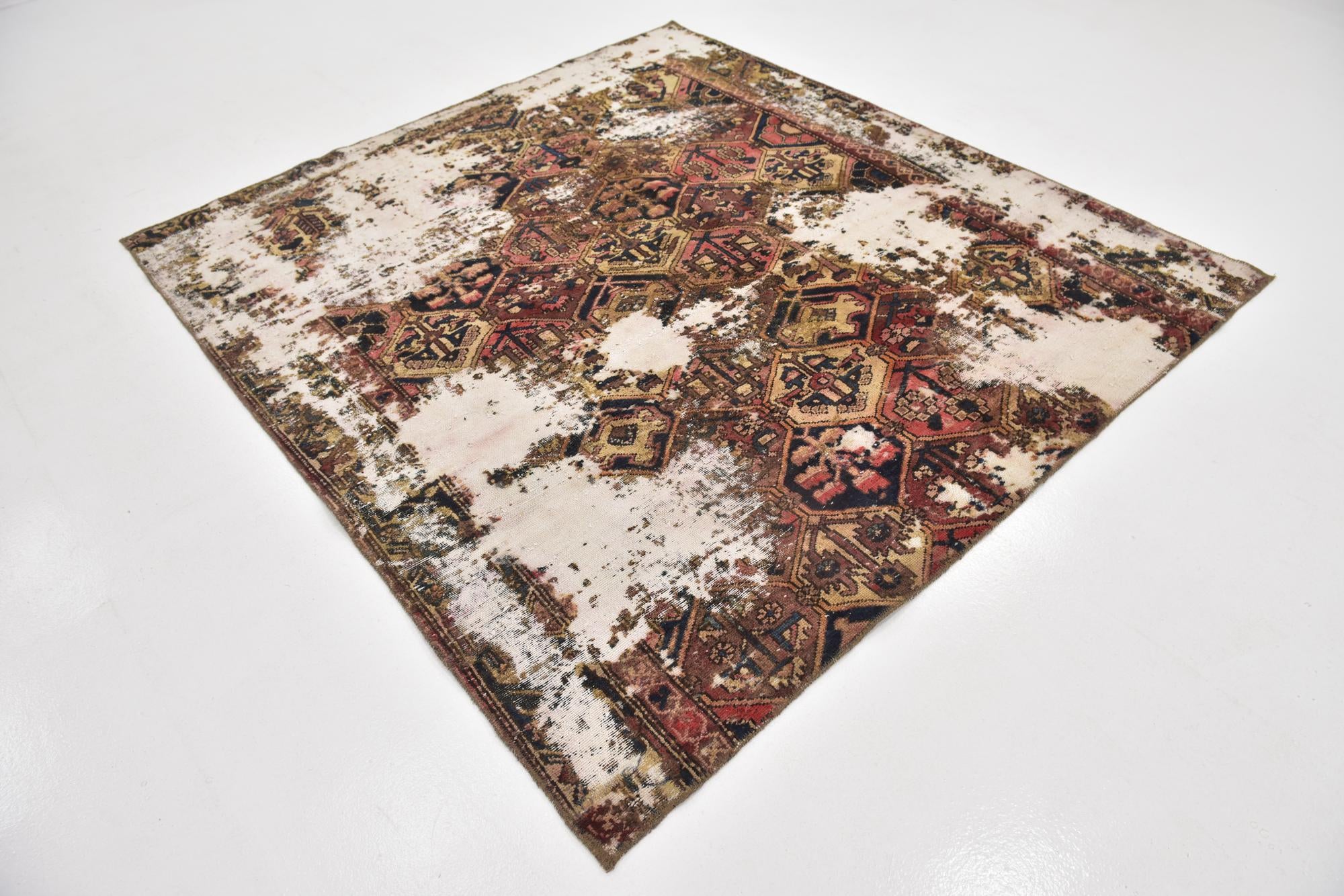 195cm x 215cm anudado a mano Ultra Vintage Alfombra Persa Lana Cuadrado
