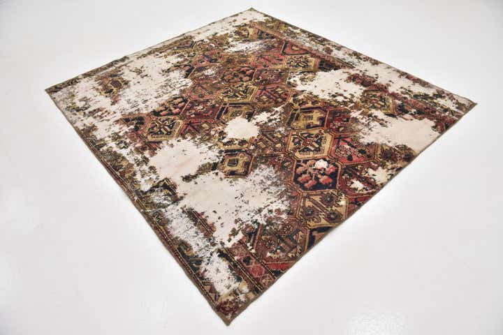 6' 4 x 7' Hand Knotted Ultra Vintage Persian Wool Square Rug