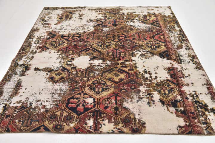 6' 4 x 7' Hand Knotted Ultra Vintage Persian Wool Square Rug