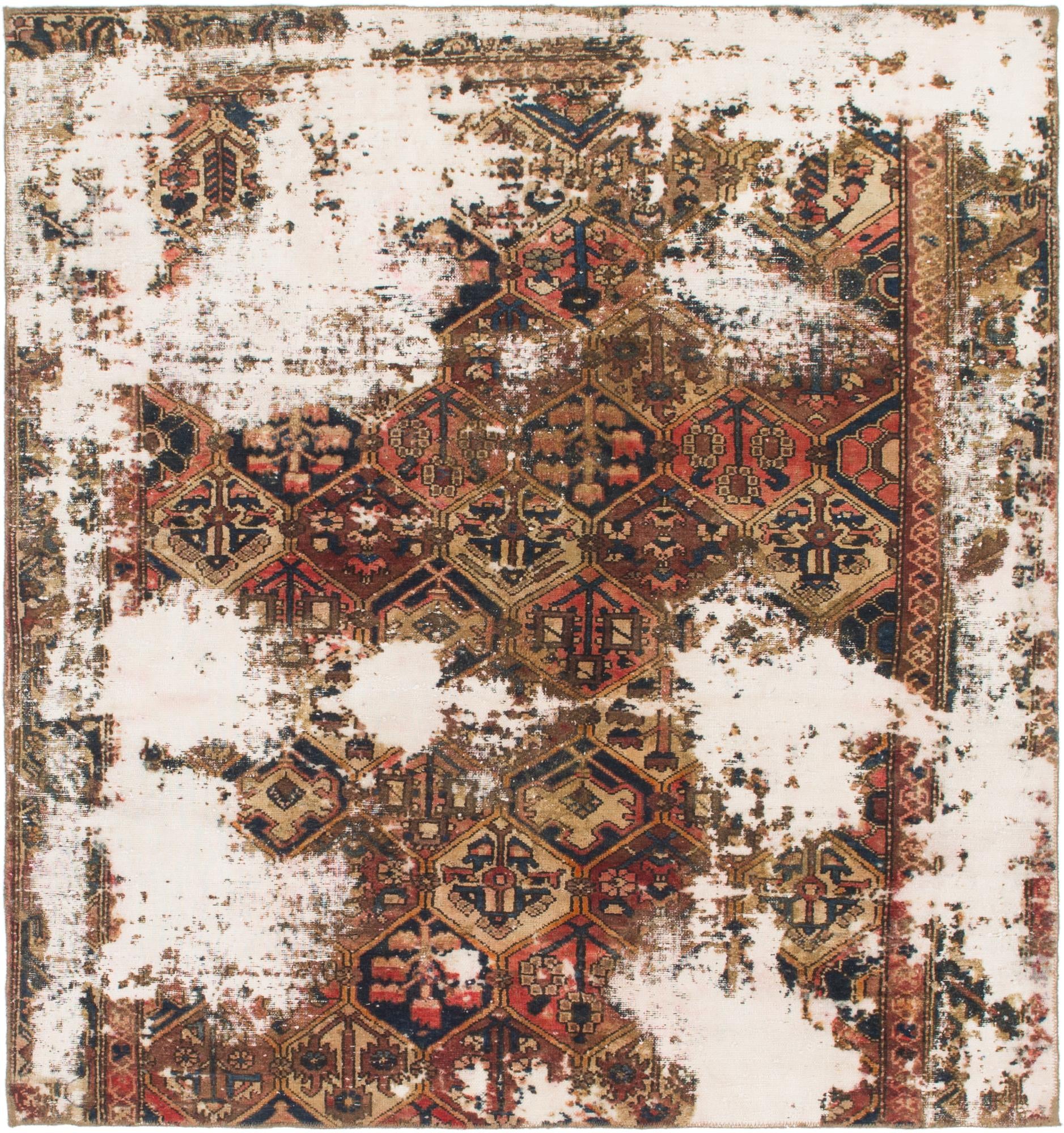 6' 4 x 7' Hand Knotted Ultra Vintage Persian Wool Square Rug
