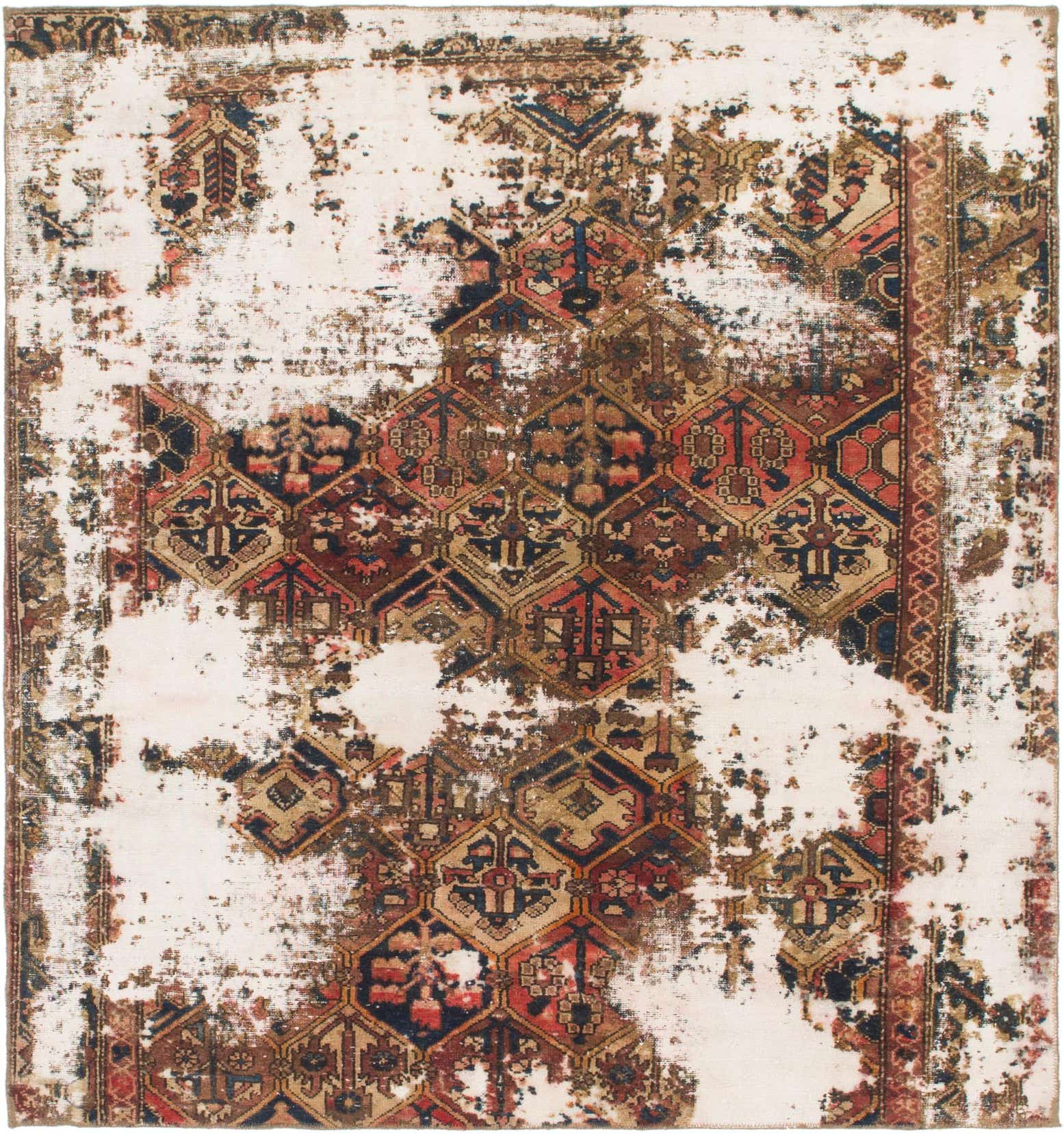 6' 4 x 7' Hand Knotted Ultra Vintage Persian Wool Square Rug