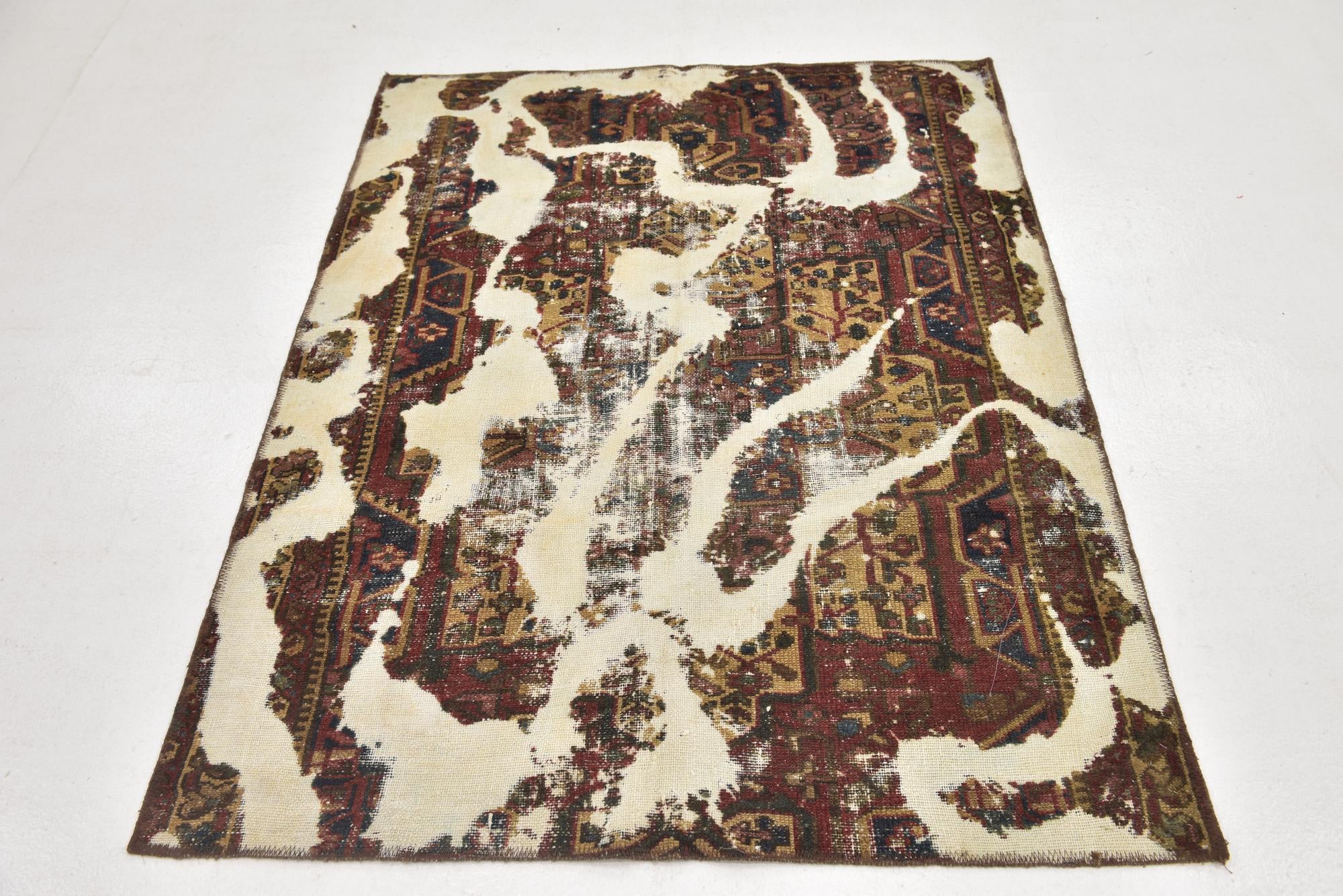 4' x 5' Hand Knotted Ultra Vintage Persian Wool Square Rug