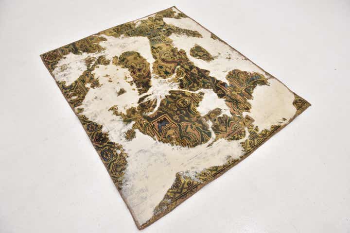 4' 7 x 5' 6 Hand Knotted Ultra Vintage Persian Wool Square Rug