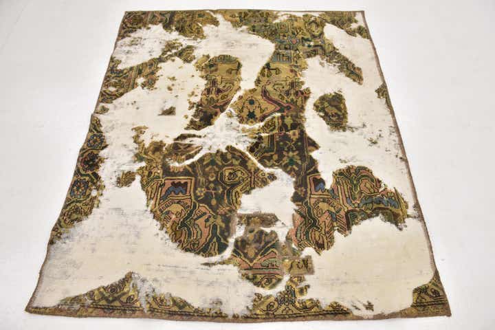 4' 7 x 5' 6 Hand Knotted Ultra Vintage Persian Wool Square Rug