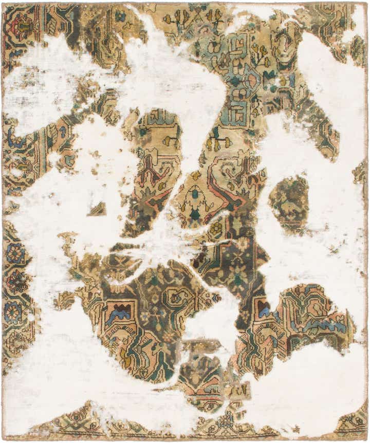 4' 7 x 5' 6 Hand Knotted Ultra Vintage Persian Wool Square Rug