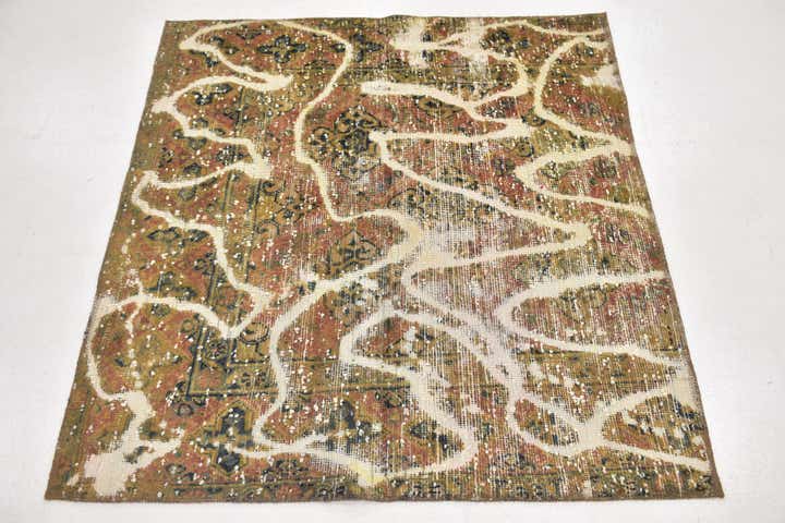 4' x 4' 2 Hand Knotted Ultra Vintage Persian Wool Square Rug