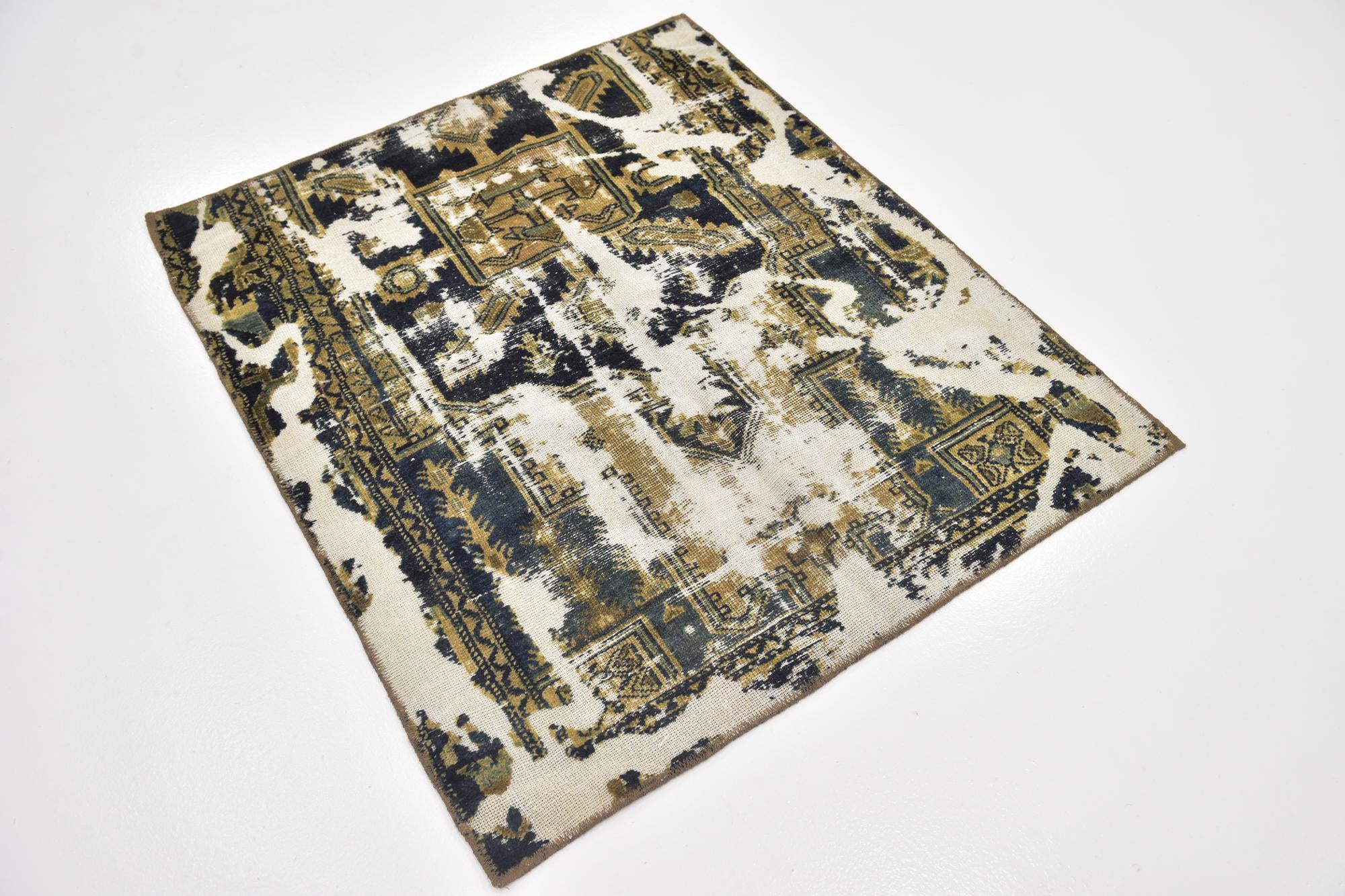 3' 7 x 4' 3 Hand Knotted Ultra Vintage Persian Wool Square Rug