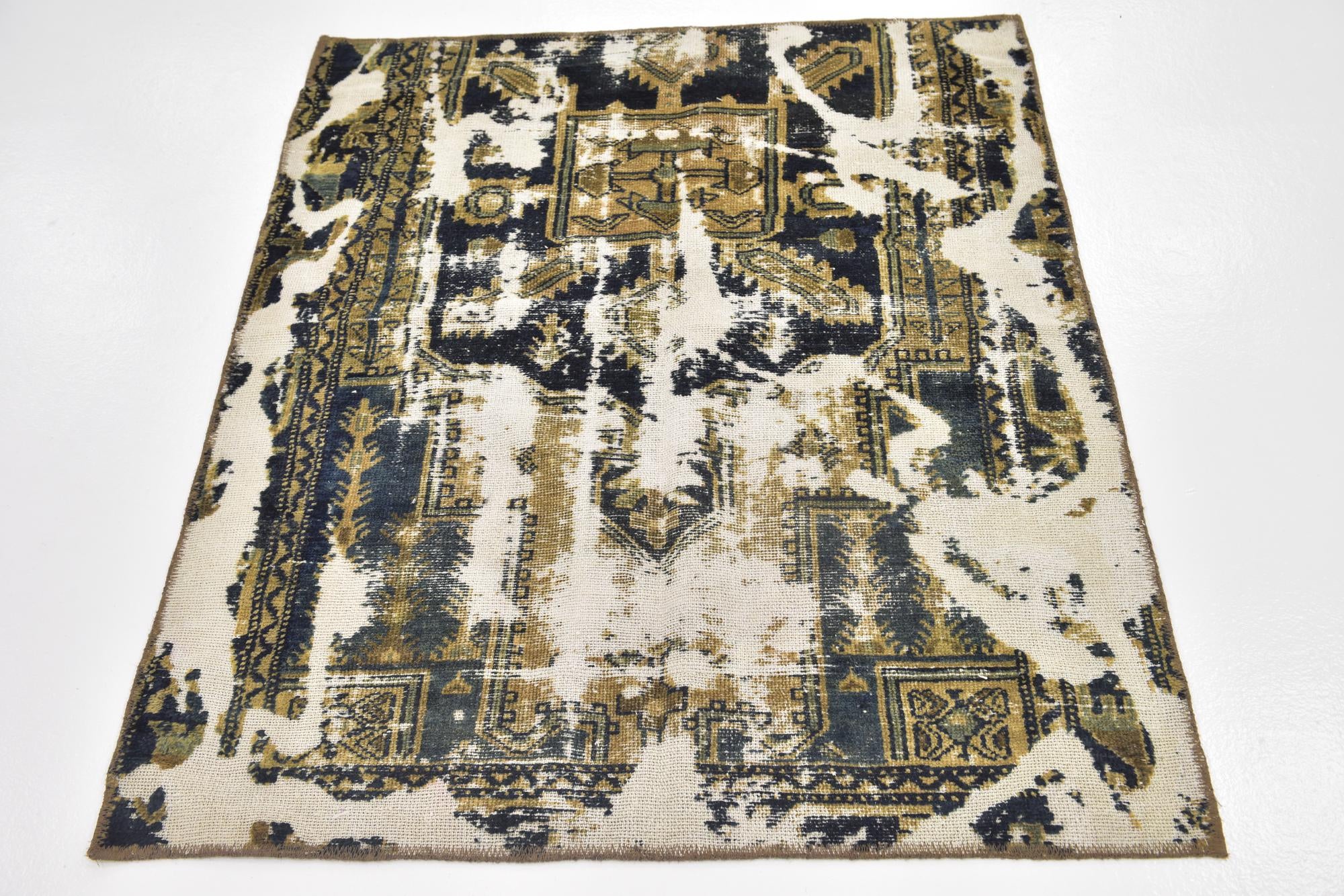 3' 7 x 4' 3 Hand Knotted Ultra Vintage Persian Wool Square Rug
