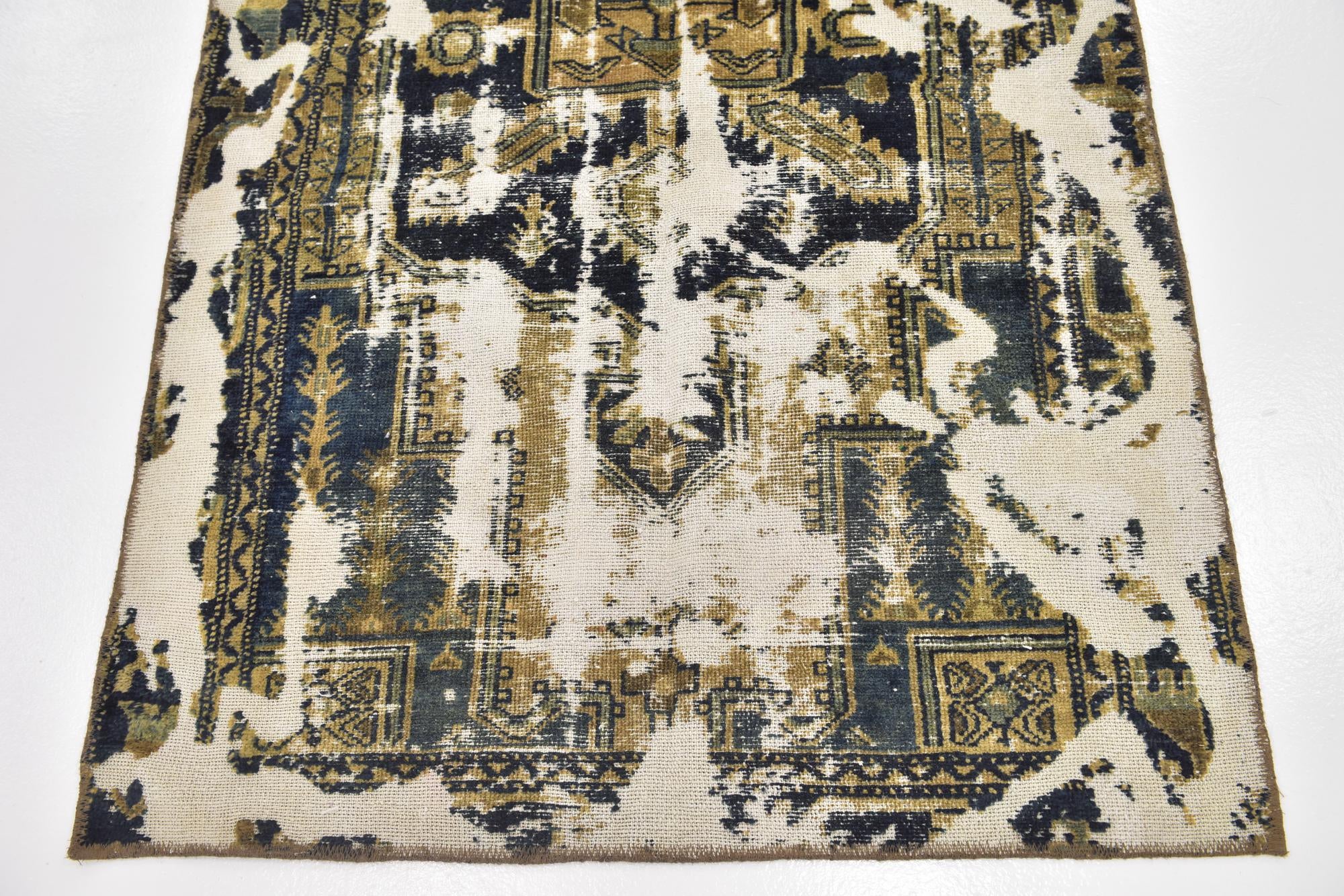 3' 7 x 4' 3 Hand Knotted Ultra Vintage Persian Wool Square Rug