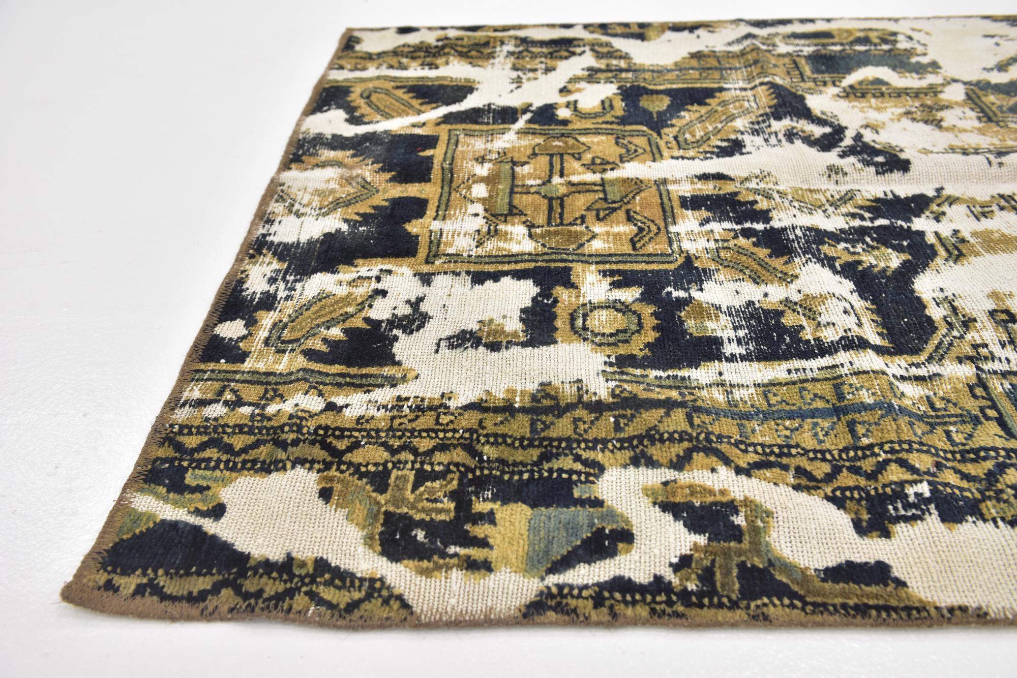 3' 7 x 4' 3 Hand Knotted Ultra Vintage Persian Wool Square Rug