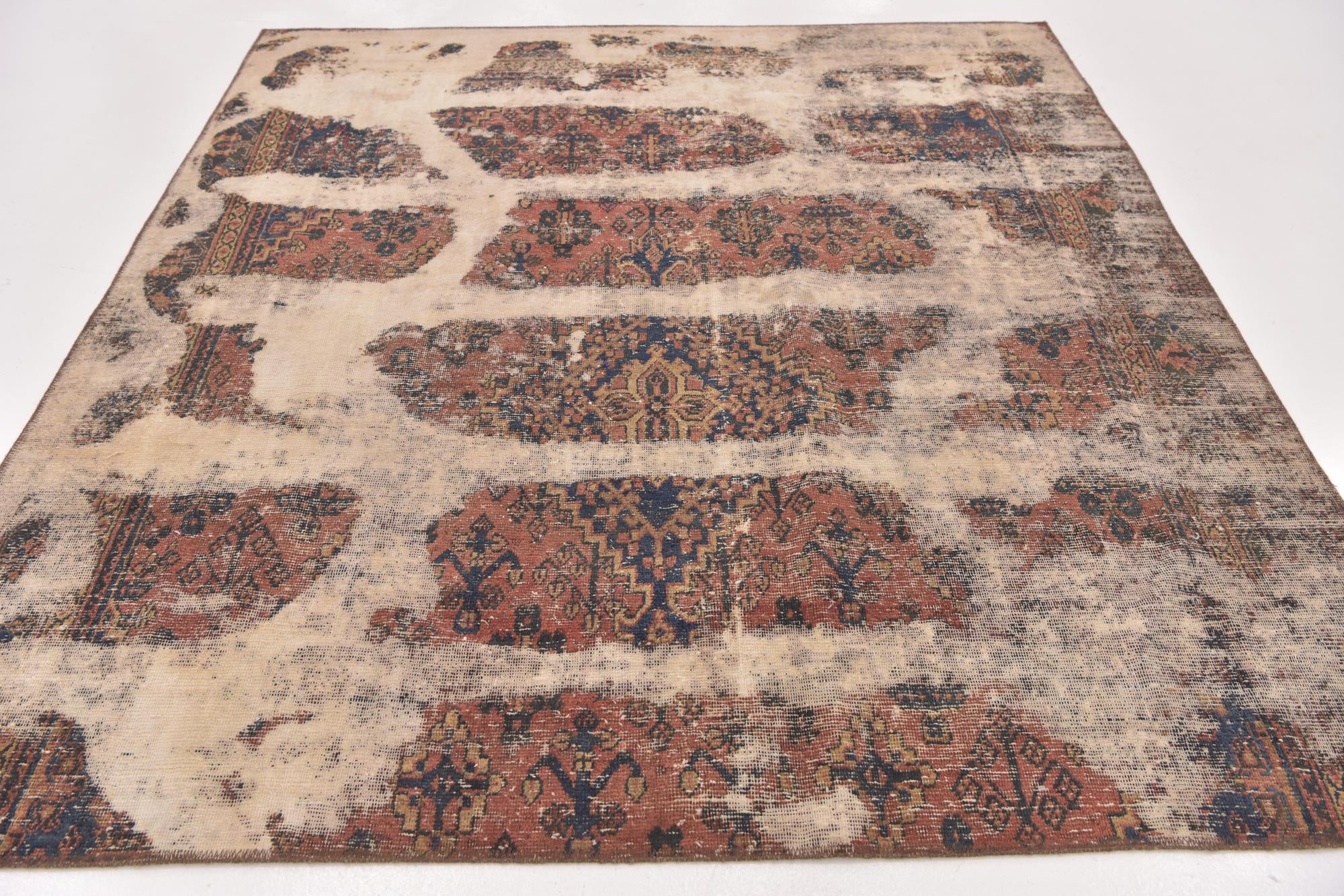 6' 6 x 7' Hand Knotted Ultra Vintage Persian Wool Square Rug
