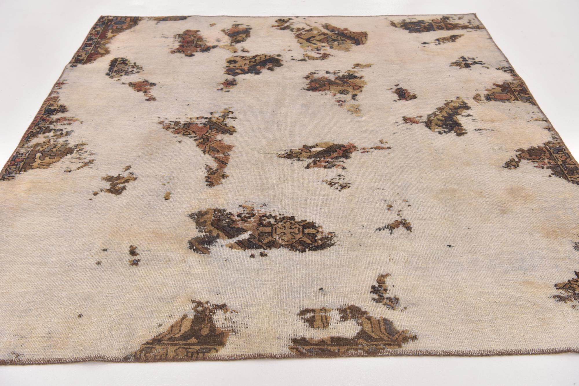 6' 7 x 7' Hand Knotted Ultra Vintage Persian Wool Square Rug