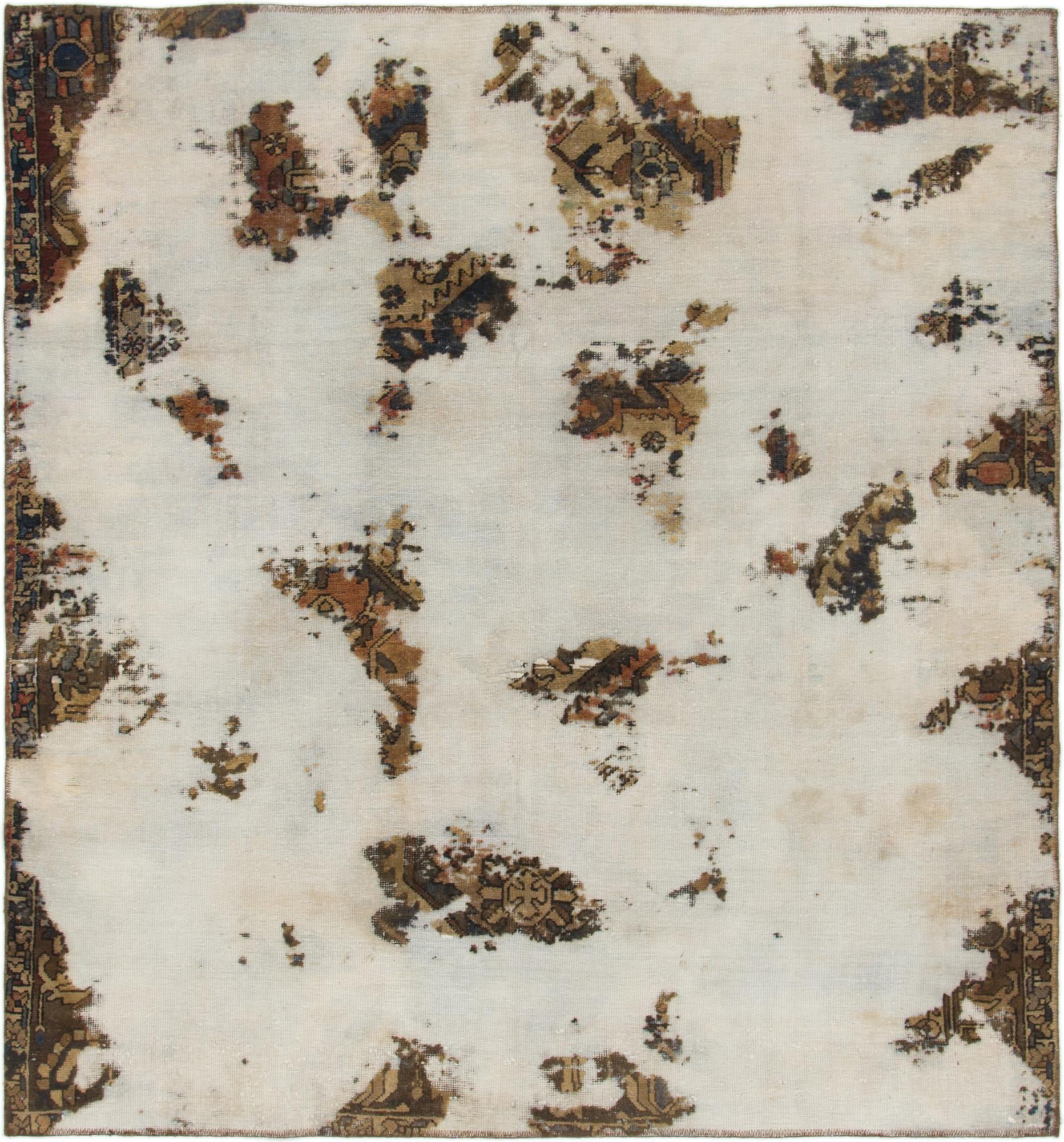 6' 7 x 7' Hand Knotted Ultra Vintage Persian Wool Square Rug