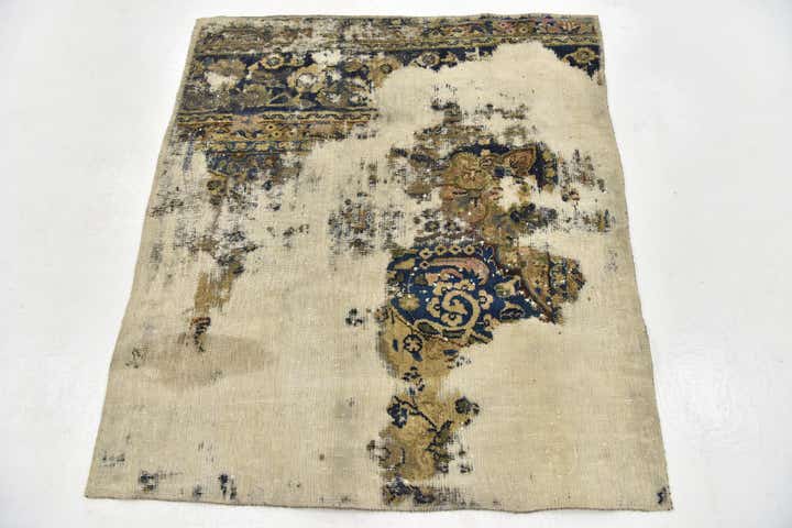 3' 10 x 4' 5 Hand Knotted Ultra Vintage Persian Wool Square Rug