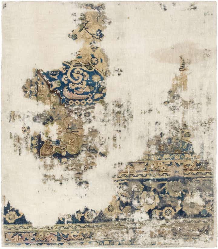 3' 10 x 4' 5 Hand Knotted Ultra Vintage Persian Wool Square Rug
