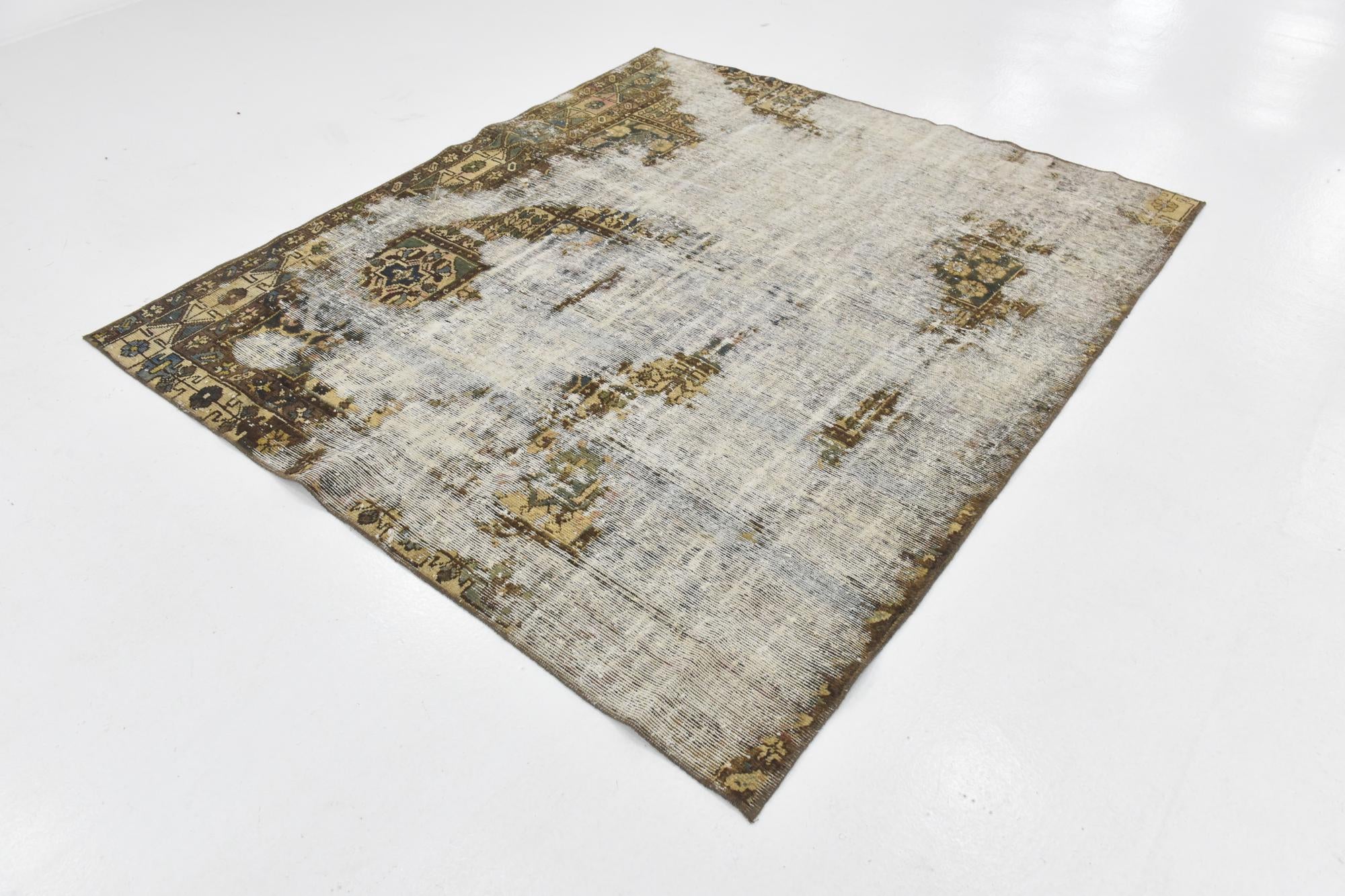 6' 6 x 7' 3 Hand Knotted Ultra Vintage Persian Wool Square Rug