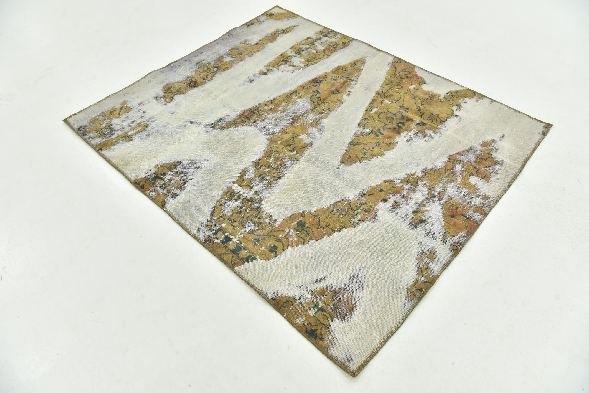 4' 6 x 5' 5 Hand Knotted Ultra Vintage Persian Wool Square Rug