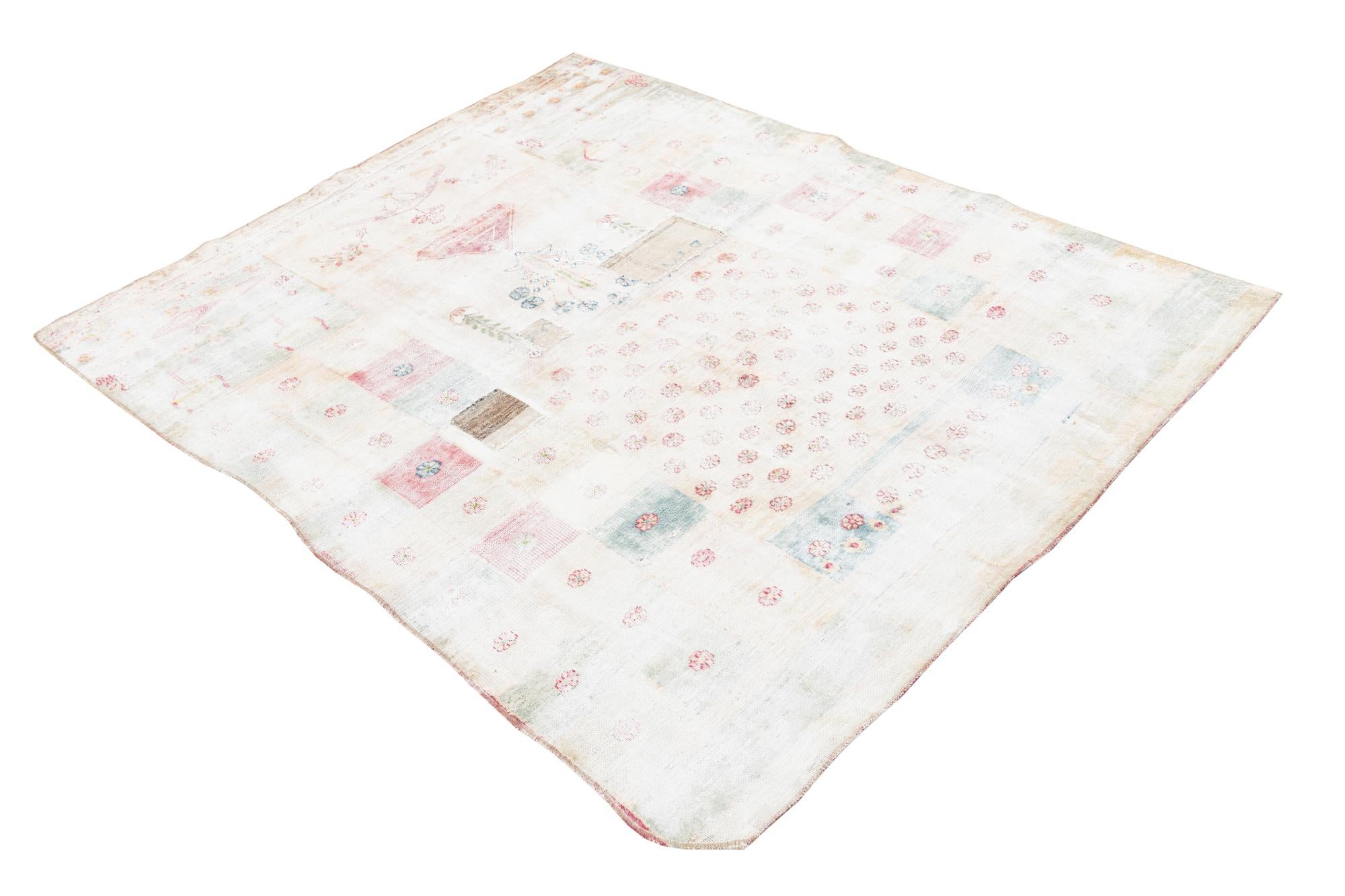 4' 7 x 5' 6 Hand Knotted Ultra Vintage Persian Wool Square Rug