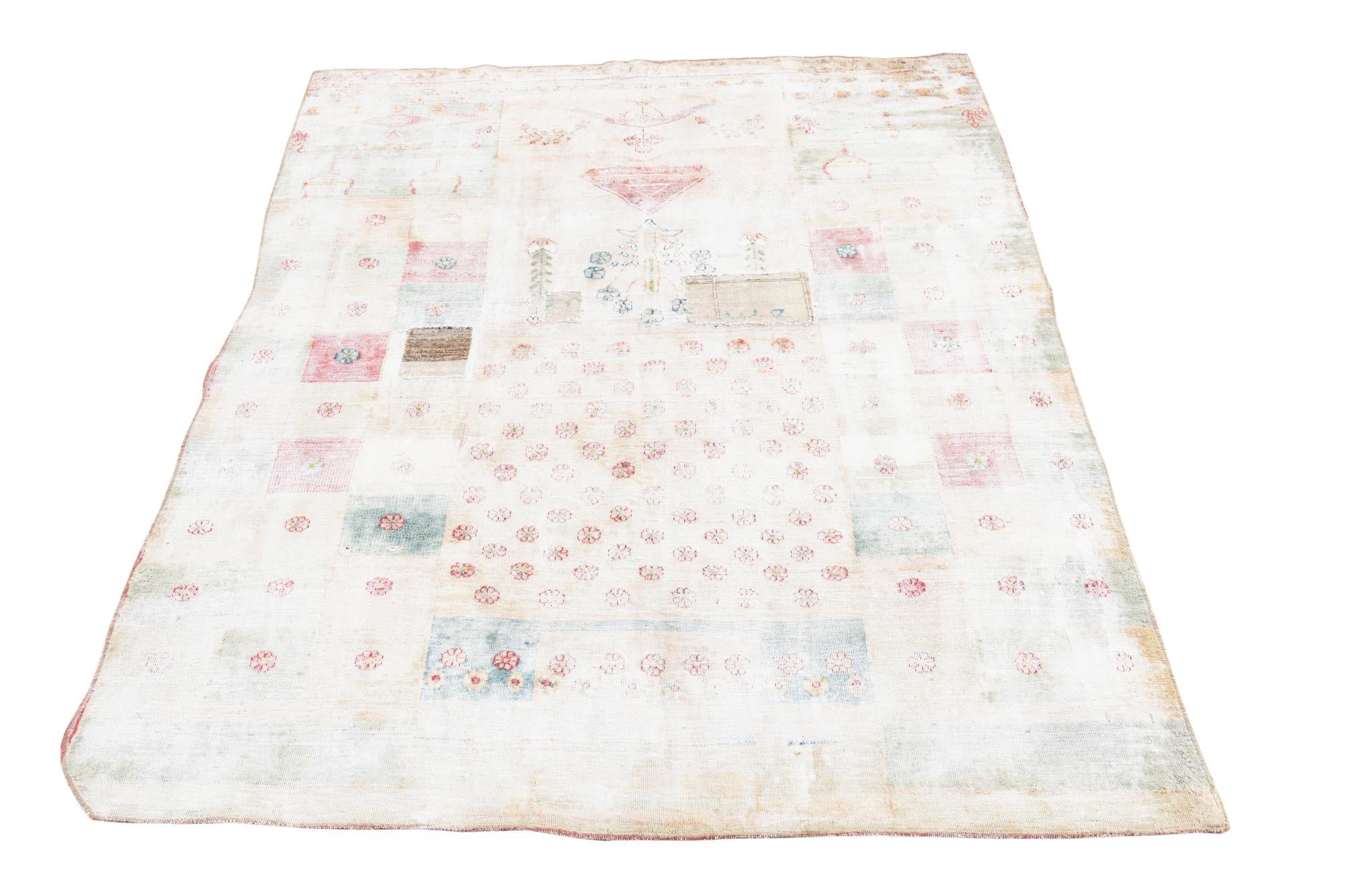 4' 7 x 5' 6 Hand Knotted Ultra Vintage Persian Wool Square Rug