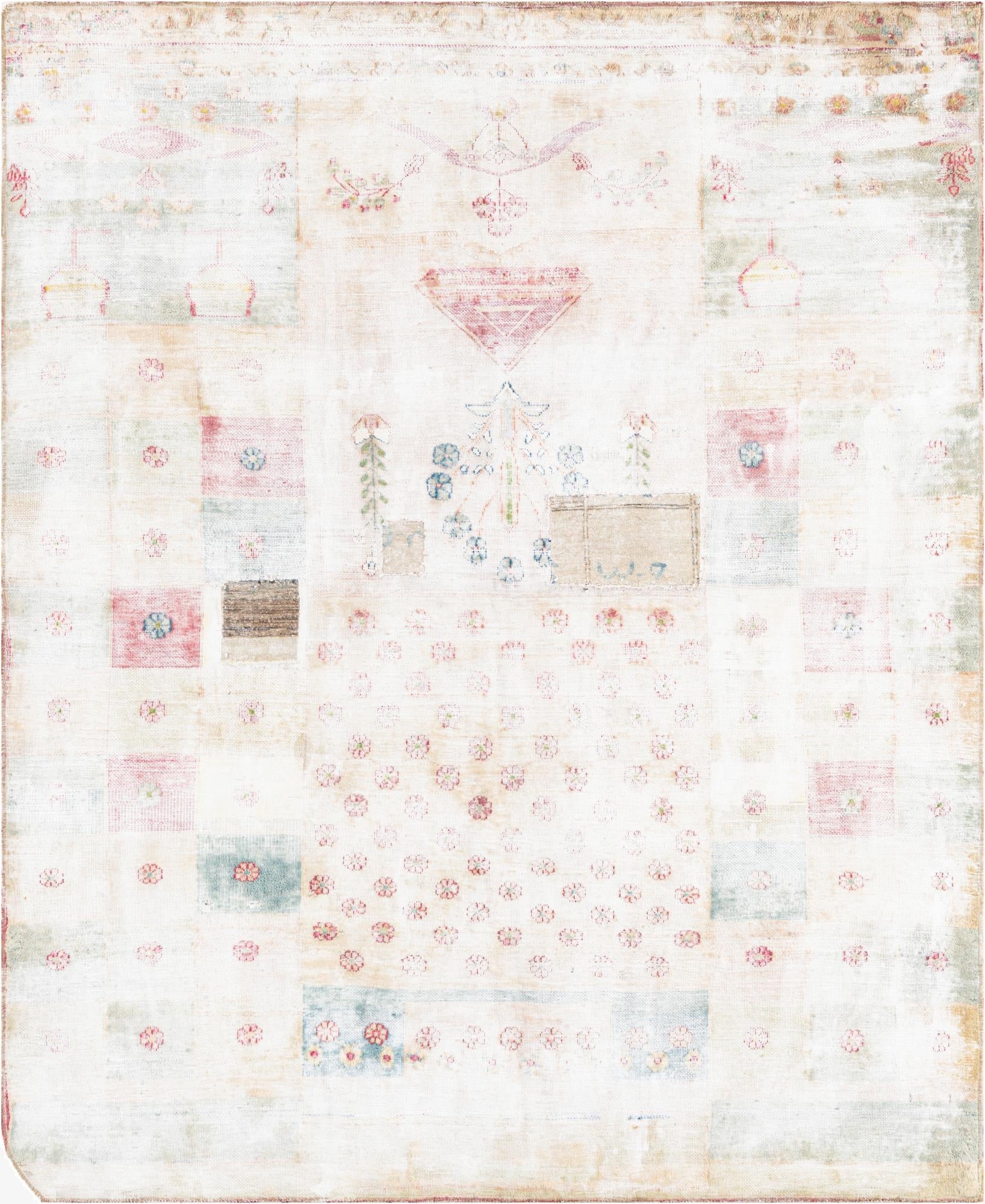 4' 7 x 5' 6  Hand Knotted Ultra Vintage Persian Wool Square Rug