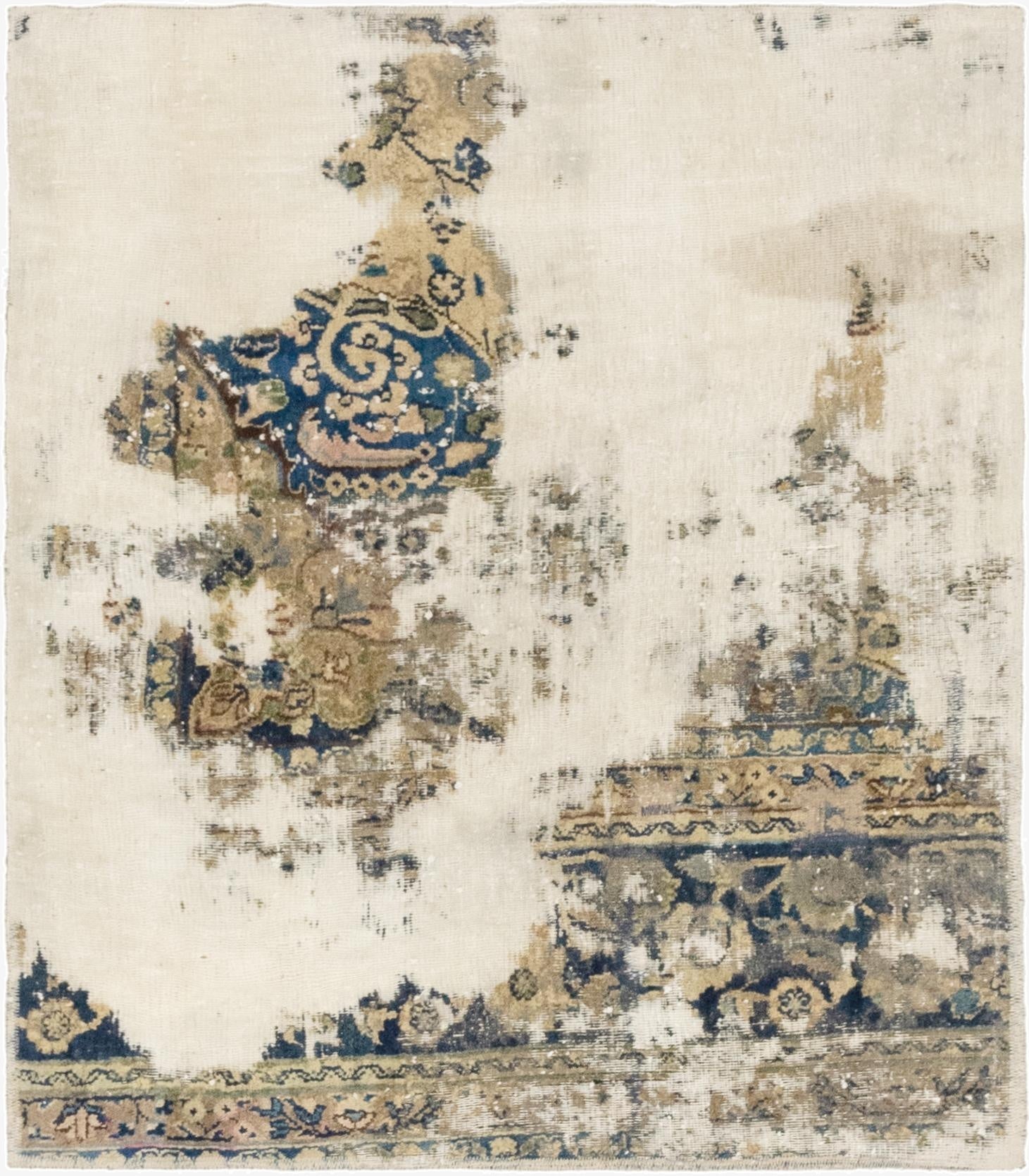 3' 10 x 4' 5  Hand Knotted Ultra Vintage Persian Wool Square Rug