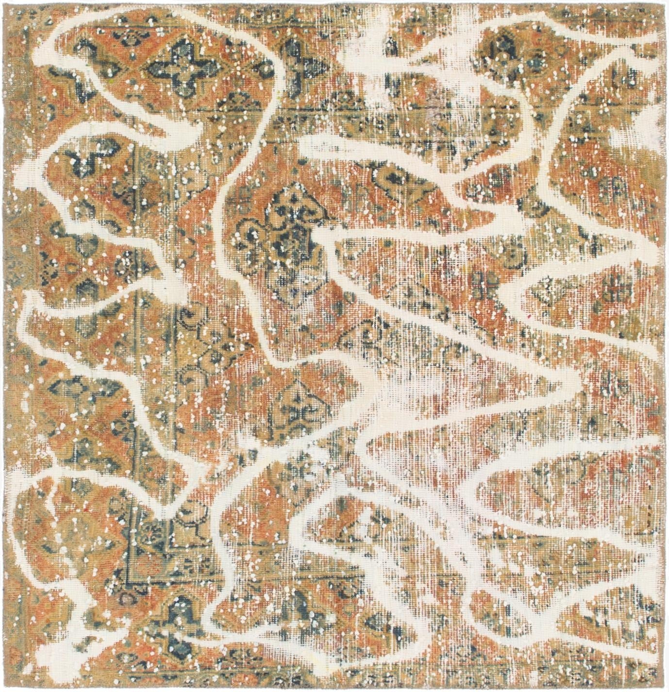 4' x 4' 2  Hand Knotted Ultra Vintage Persian Wool Square Rug