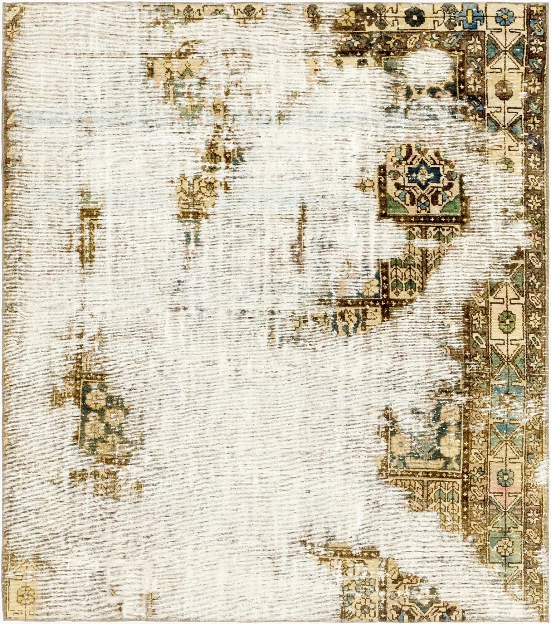 6' 6 x 7' 3  Hand Knotted Ultra Vintage Persian Wool Square Rug