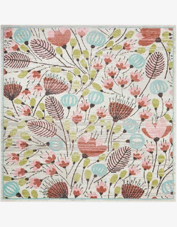 Ivory Flowers Whimsy Kids Square Rug