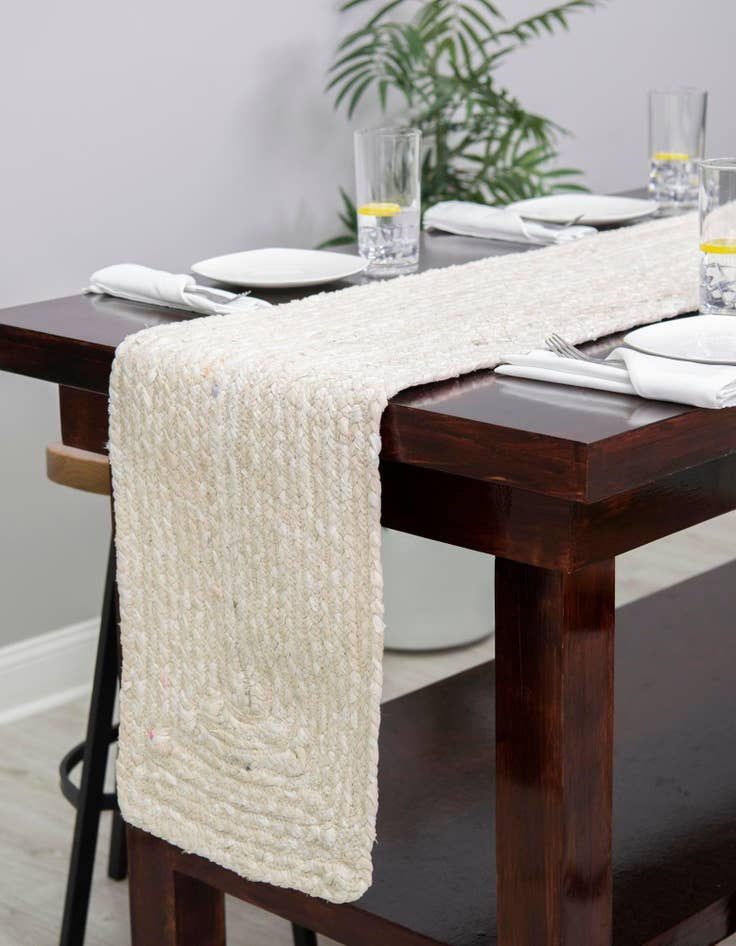 Detail image of 1' 2 x 10'  Hand Braided Chindi Table Runner Rug