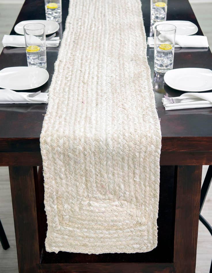 Detail image of 1' 2 x 10'  Hand Braided Chindi Table Runner Rug