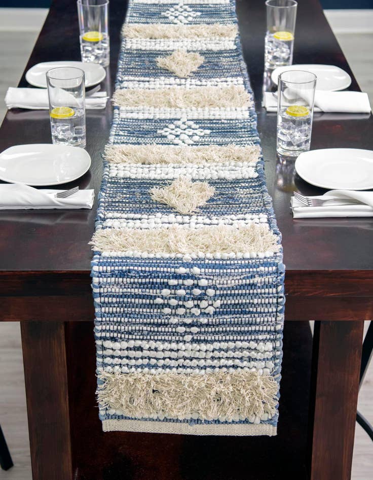 Detail image of 1' 2 x 4' 1  Hand Woven Cotton Chindi Table Runner Rug