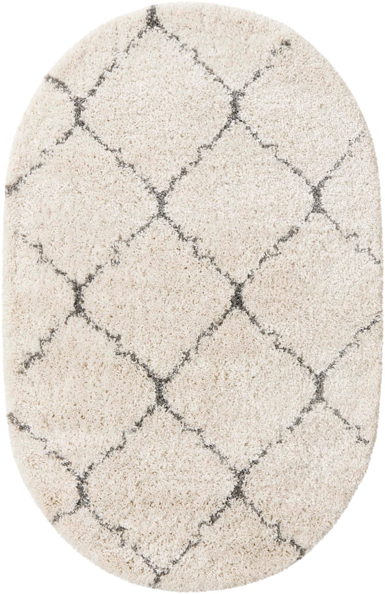 Jameson · Diamond trellis Shag Rug, ivory and gray
