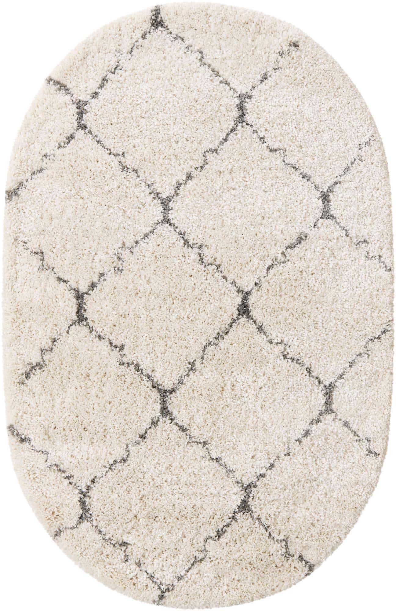 4' x 6' Jameson · Diamond trellis Shag Rug, ivory and gray