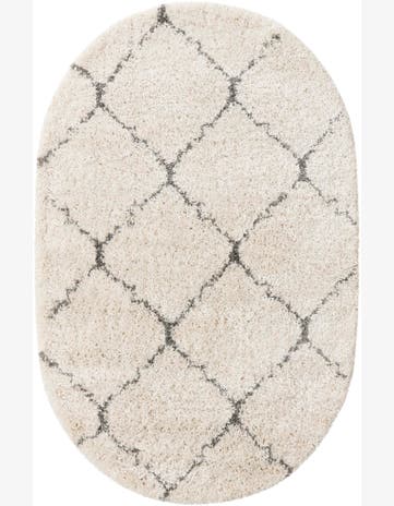 Jameson · Diamond trellis Shag Rug, ivory and gray