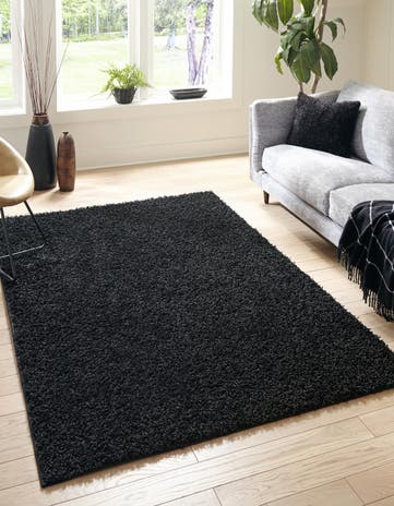 Jet Black Comfort Solid Shag Rug
