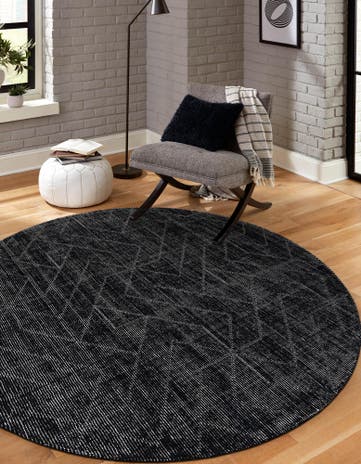 Jet Black WoolCraft Geometric Round Rug